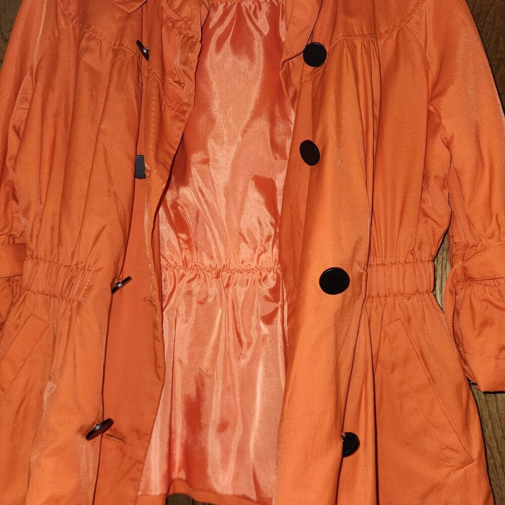 Women's Orange Double-Breasted Lightweight Jacket with Black Buttons - Picture 9 of 9